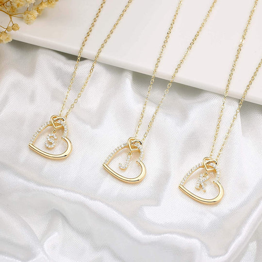 Filled Heart Pendant Initial Necklaces Engravingift