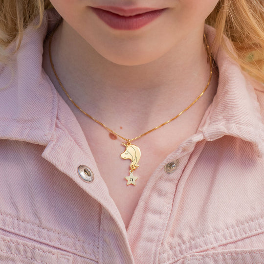 Girls Unicorn Letter Necklace