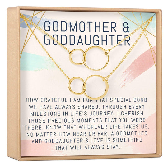 Godmother-Goddaughter Necklace Multiple Styles Jewelry 2 Interlocking Circles, Set of 2 / Gold God Necklace MelodyNecklace