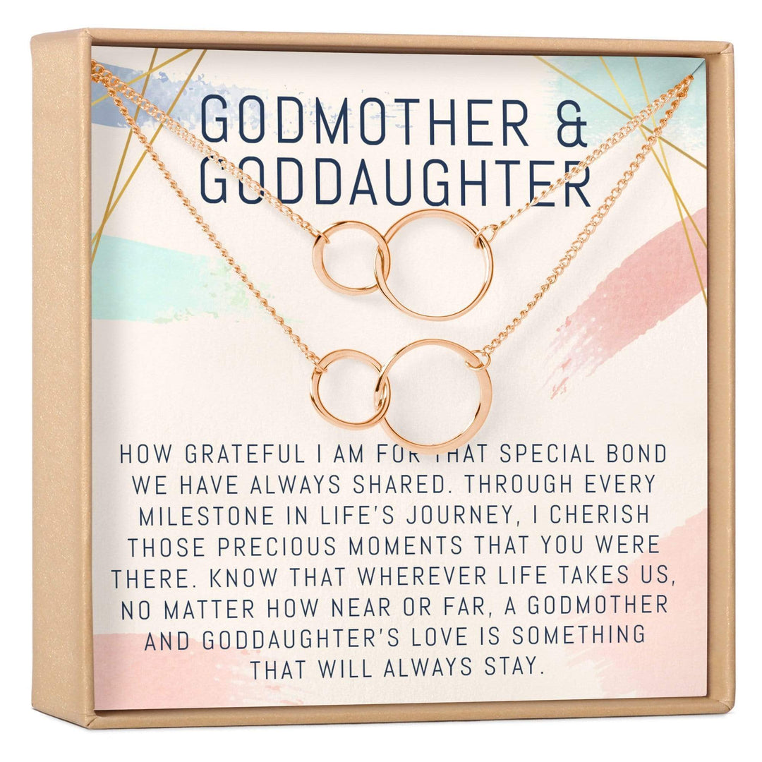 Godmother-Goddaughter Necklace Multiple Styles Jewelry 2 Interlocking Circles, Set of 2 / Rose Gold God Necklace MelodyNecklace