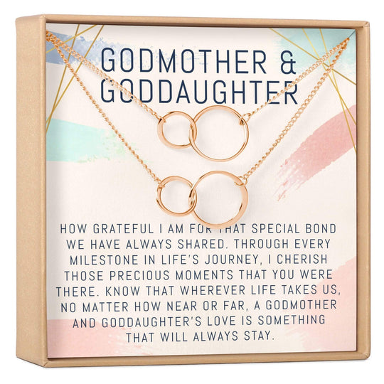 Godmother-Goddaughter Necklace Multiple Styles Jewelry 2 Interlocking Circles, Set of 2 / Rose Gold God Necklace MelodyNecklace