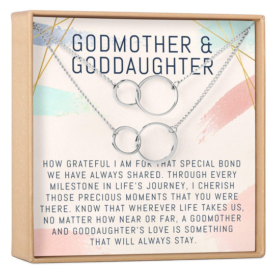 Godmother-Goddaughter Necklace Multiple Styles Jewelry 2 Interlocking Circles, Set of 2 / Silver God Necklace MelodyNecklace