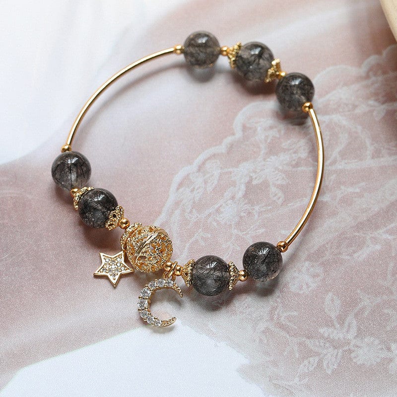 Gold Hair Crystal Bracelet Female Lucky Transfer Help Career Natural Crystal Gray Moonstone Girl Bracelet Black Bracelet For Woman MelodyNecklace