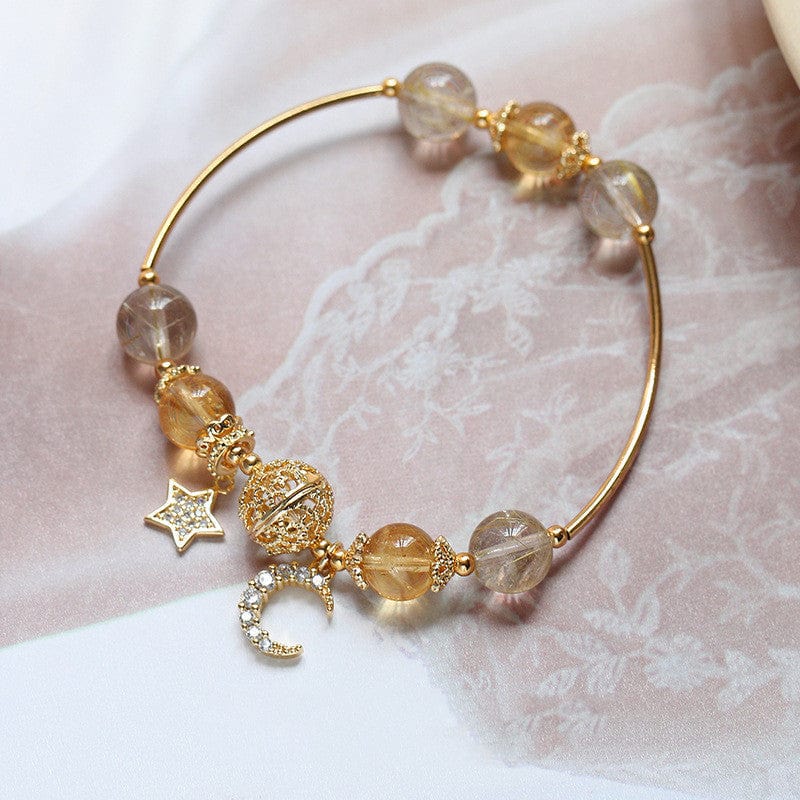 Gold Hair Crystal Bracelet Female Lucky Transfer Help Career Natural Crystal Gray Moonstone Girl Bracelet Gold Bracelet For Woman MelodyNecklace