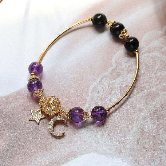 Gold Hair Crystal Bracelet Female Lucky Transfer Help Career Natural Crystal Gray Moonstone Girl Bracelet Purple Bracelet For Woman MelodyNecklace