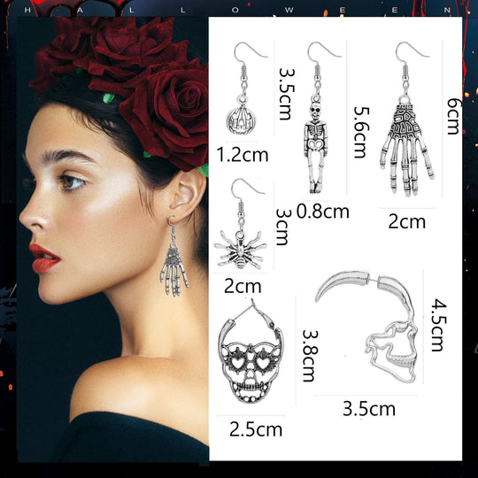 Halloween Earrings Set Skeleton Skull Face Stud Earrings Earring MelodyNecklace