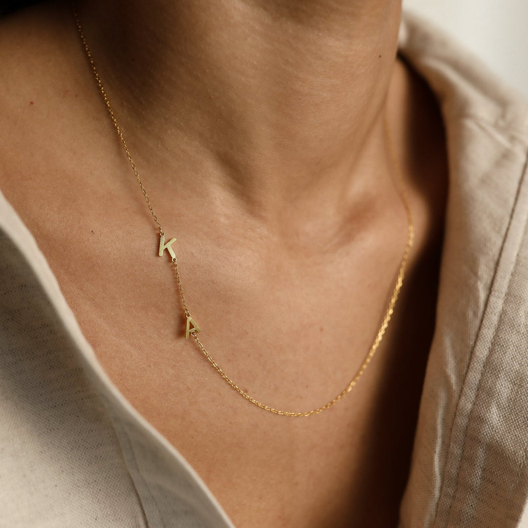 Sideways Initial Necklace Gold