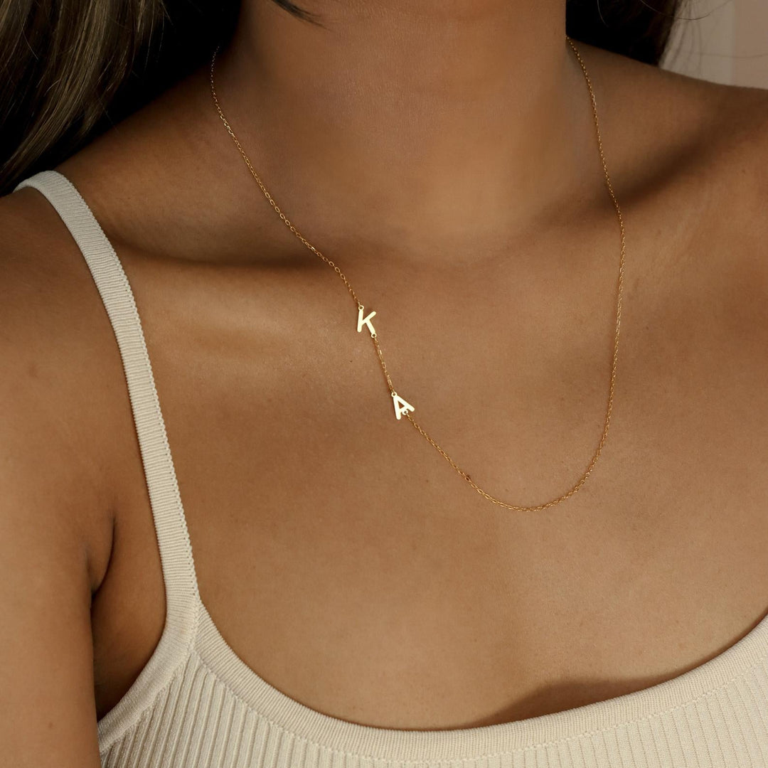 Sideways Initial Necklace Gold