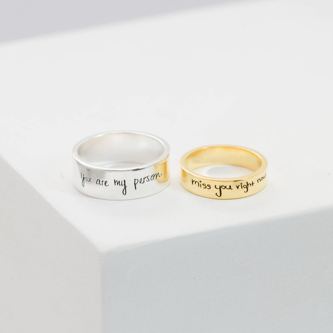 Engraved handwriting Ring Personalized Handwriting Band