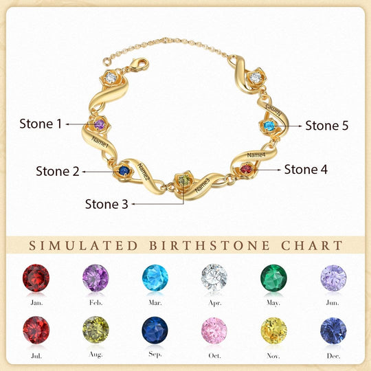 Infinity Rose Bracelet In Gold Custom 1-7 Birthstones and Names Women Bracelet Bracelet For Woman MelodyNecklace