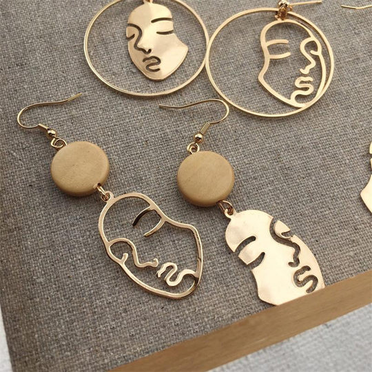 "last Kiss" Art Face Earrings Wooden Splicing Earring MelodyNecklace