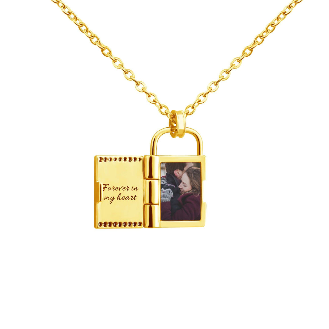 Lock Frame Necklace With personalized Photo and Engraving Myron Necklace MelodyNecklace