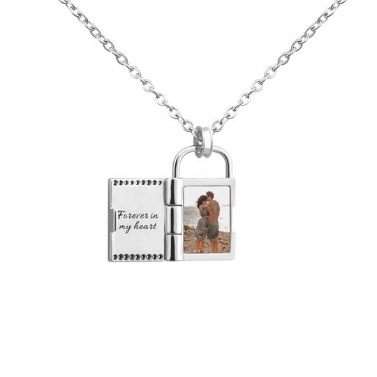 Lock Frame Necklace With personalized Photo and Engraving Myron Necklace MelodyNecklace