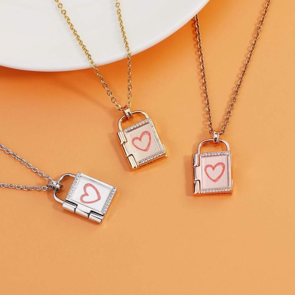 Lock Frame Necklace With personalized Photo and Engraving Myron Necklace MelodyNecklace