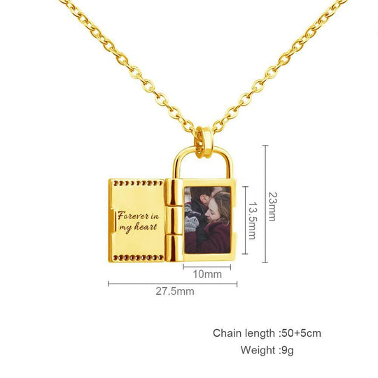 Lock Frame Necklace With personalized Photo and Engraving Myron Necklace MelodyNecklace