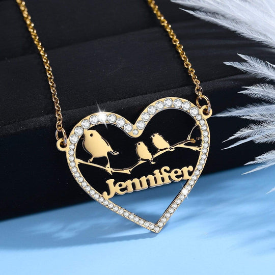 Love Birds Name Necklace Gold Necklace MelodyNecklace