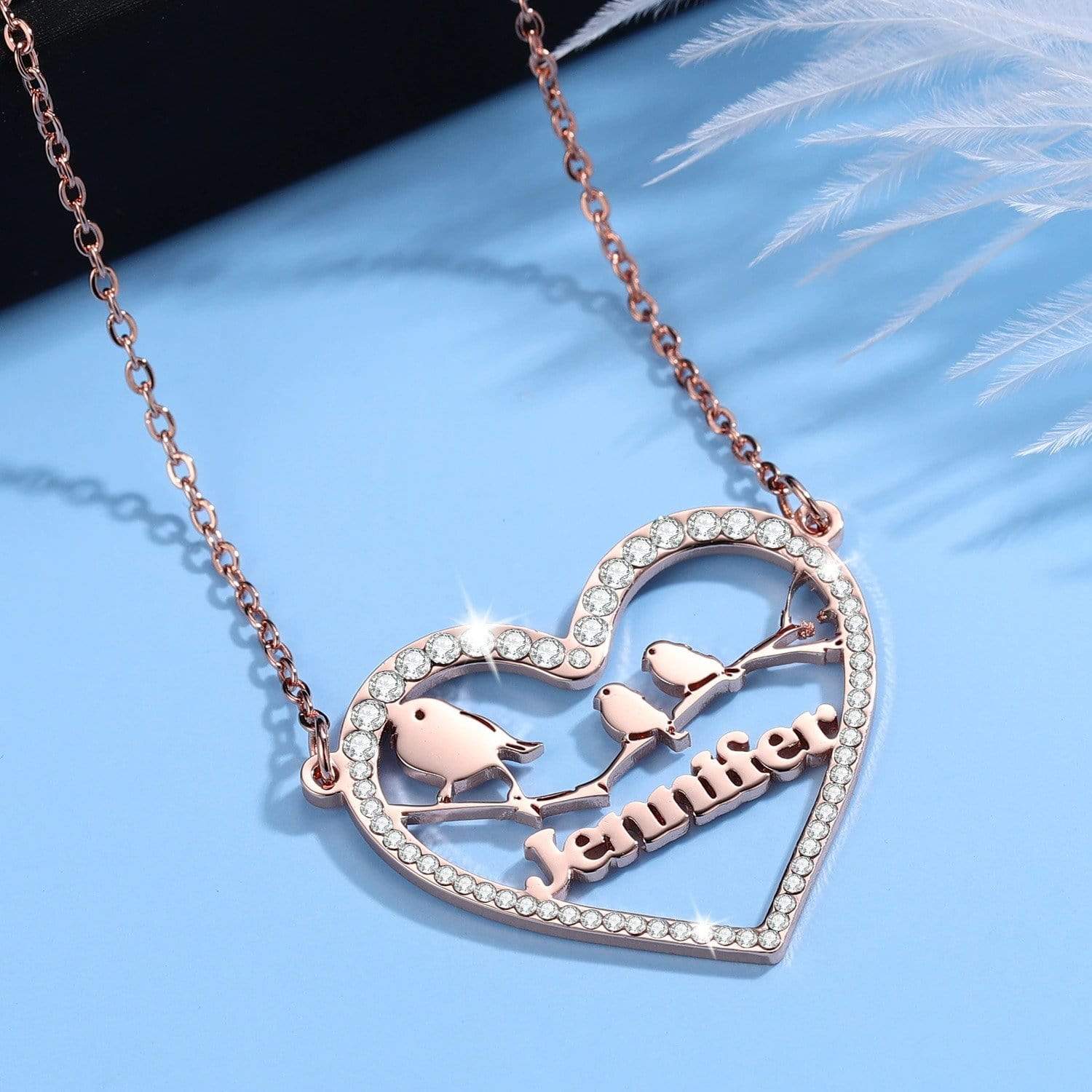 Love Birds Name Necklace Rose Gold Necklace MelodyNecklace