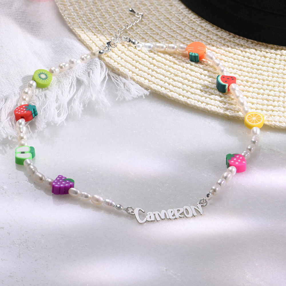 Pearl Fruit-Shake Name Necklace