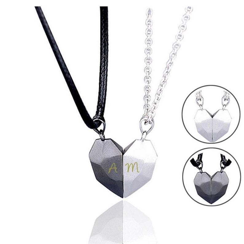 Magnetic Matching Necklace for Couples - 2 Pieces Make A Heart With Personalized Letteratching Couple Necklace MelodyNecklace