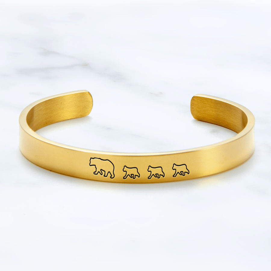 Mama Bear & Her Baby Bears Engraved Personalizable Cuff Bracelet Bracelet For Woman MelodyNecklace