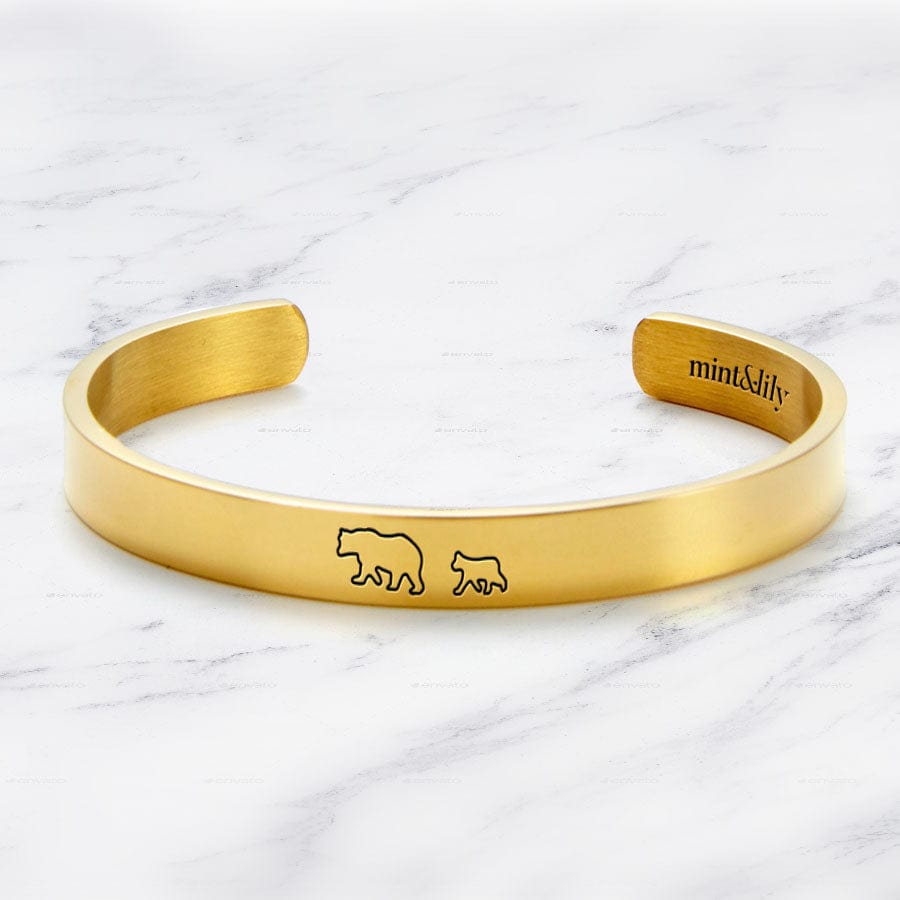 Mama Bear & Her Baby Bears Engraved Personalizable Cuff Bracelet Bracelet For Woman MelodyNecklace