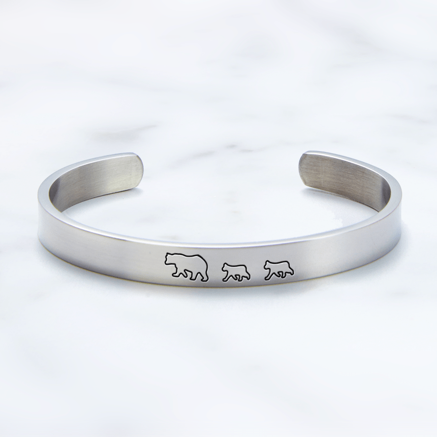 Mama Bear & Her Baby Bears Engraved Personalizable Cuff Bracelet Cuff Bracelet Mint & Lily