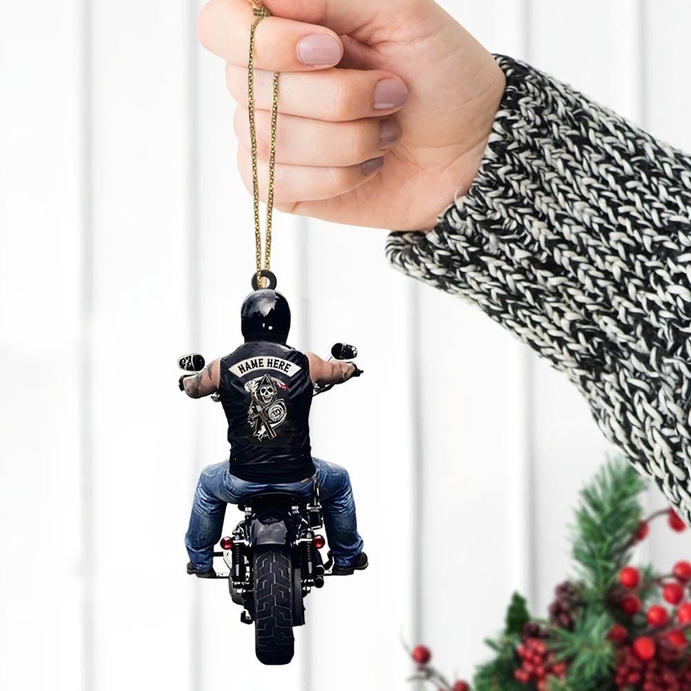 Men Biker Personalized Shape Acrylic Ornament or Keychain Keychain MelodyNecklace