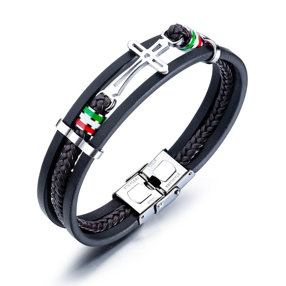 Men Leather Bracelet Stracked with Cross Charm Gifts for Him Bracelet For Man MelodyNecklace