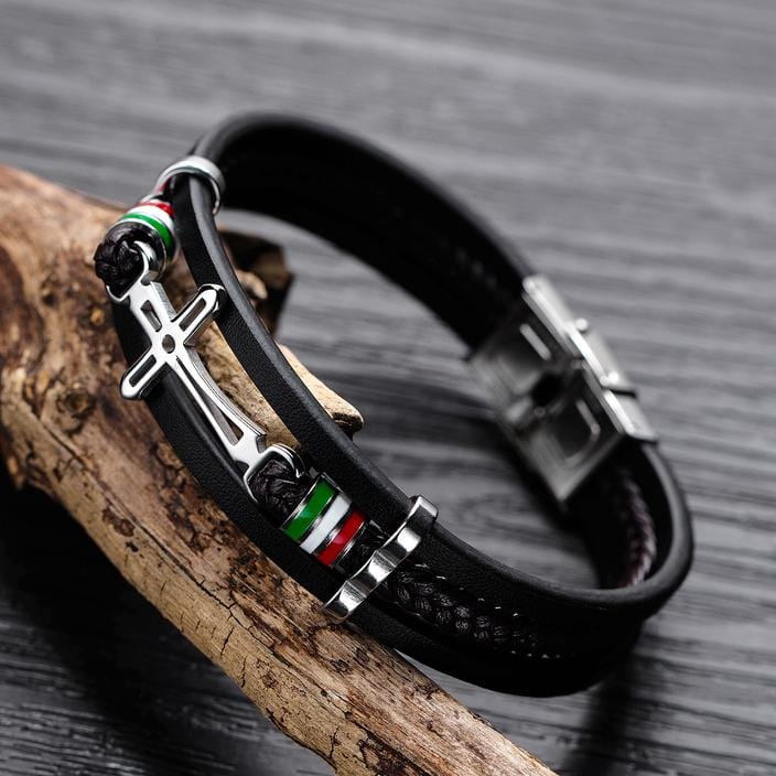 Men Leather Bracelet Stracked with Cross Charm Gifts for Him Bracelet For Man MelodyNecklace