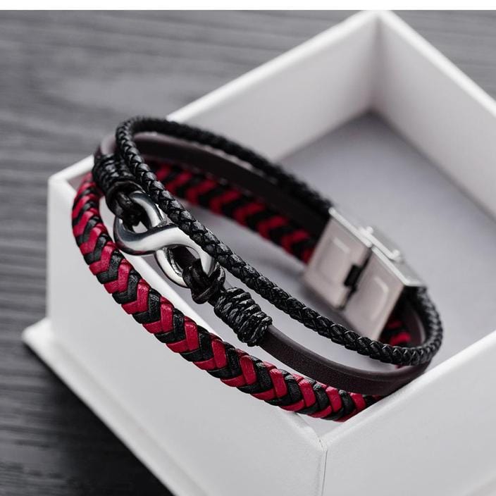 Men Leather Bracelet Stracked with Infinity Charm Gifts for Him Bracelet For Man MelodyNecklace