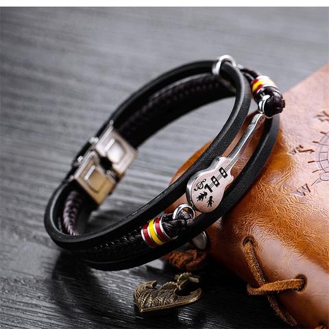 Men Leather Bracelet with Guitar Charm Music Bracelet Gifts for Him Bracelet For Man MelodyNecklace