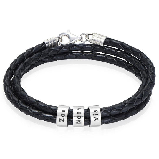 Men's Braided Leather Bracelet with Small Custom Beads-Lobster Closure Bracelet For Man MelodyNecklace