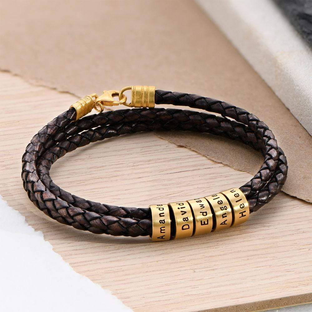 Men's Braided Leather Bracelet with Small Custom Beads-Lobster Closure Bracelet For Man MelodyNecklace