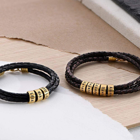 Men's Braided Leather Bracelet with Small Custom Beads-Lobster Closure Bracelet For Man MelodyNecklace