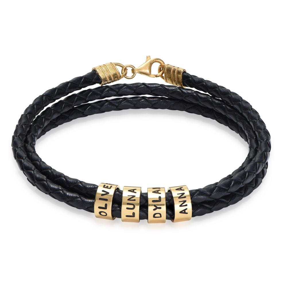 Men's Braided Leather Bracelet with Small Custom Beads-Lobster Closure Bracelet For Man MelodyNecklace