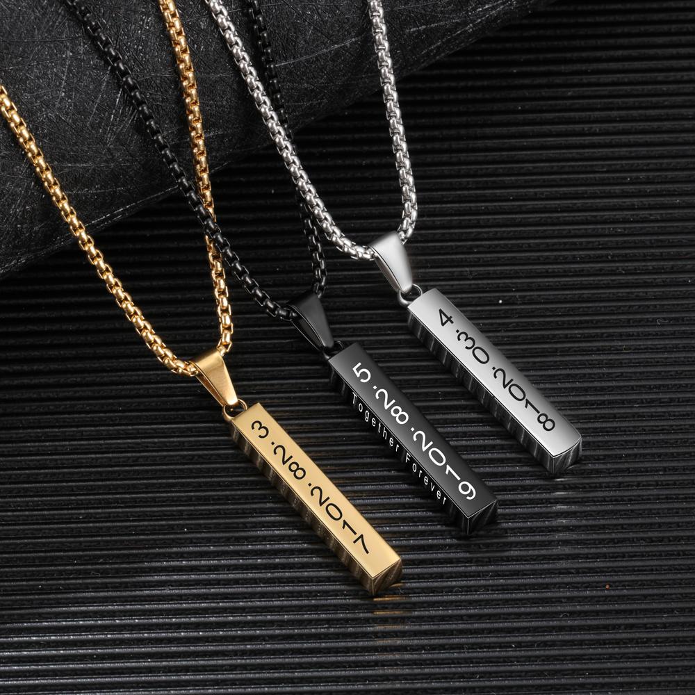 Men Vertical Bar Necklace Engraved 4 Side Personalized 3D Bar Necklace Gold Necklace for man MelodyNecklace