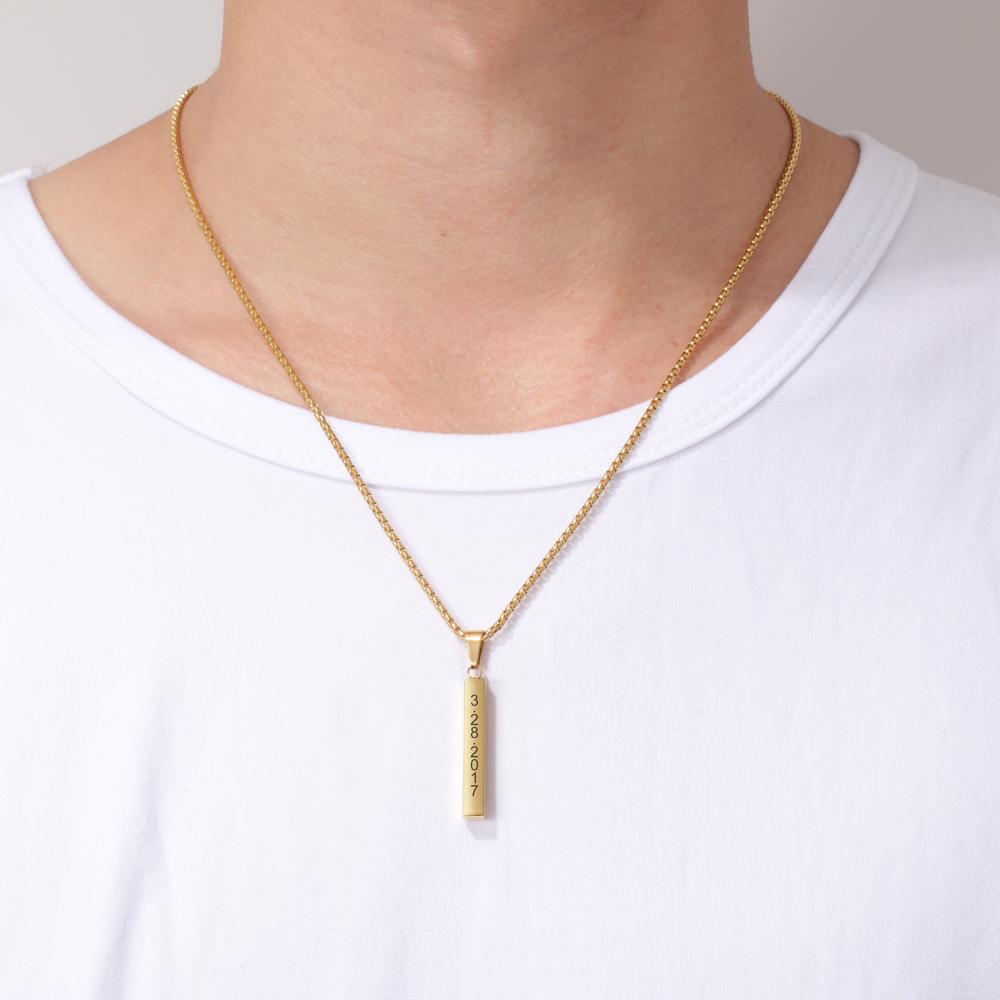 Men Vertical Bar Necklace Engraved 4 Side Personalized 3D Bar Necklace Gold Necklace for man MelodyNecklace