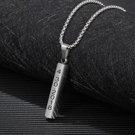 Men Vertical Bar Necklace Engraved 4 Side Personalized 3D Bar Necklace Gold Necklace for man MelodyNecklace