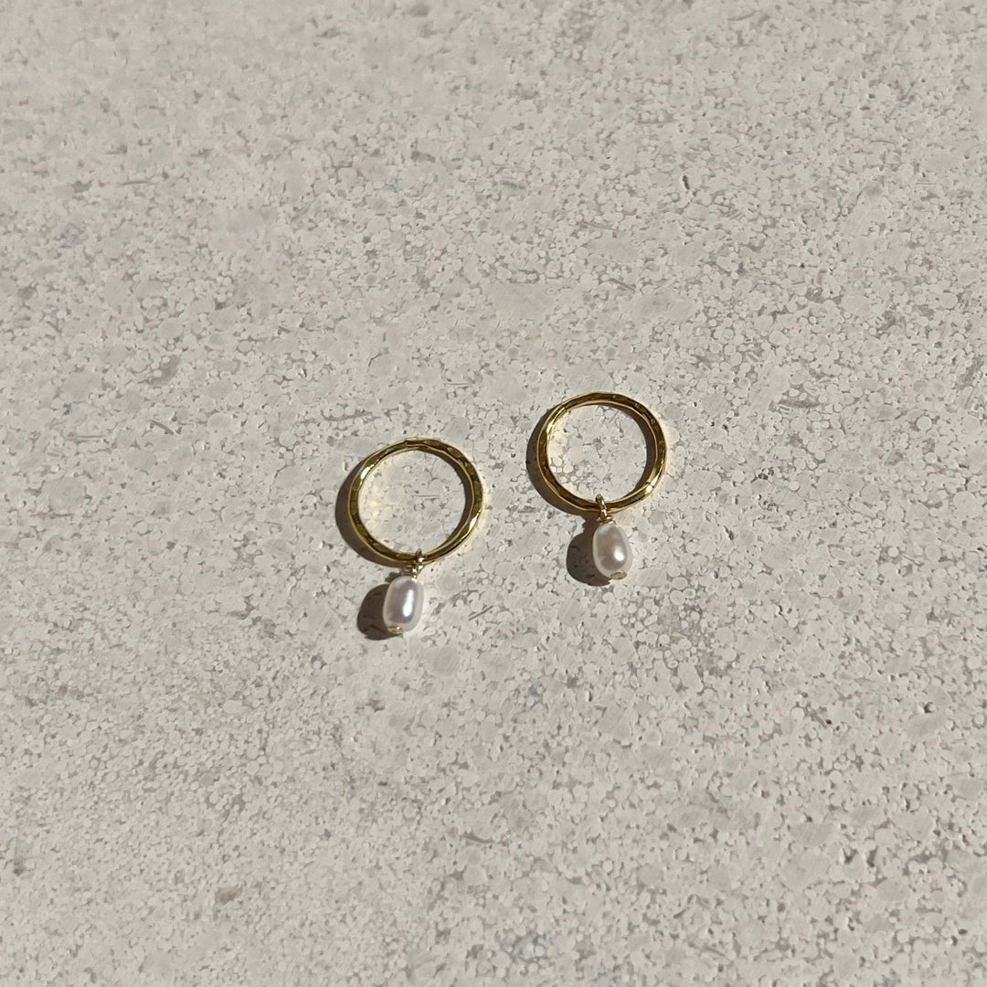 Mini Pearl Hoops - Gold