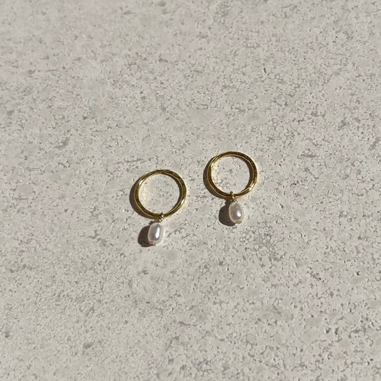 Mini Pearl Hoops - Gold