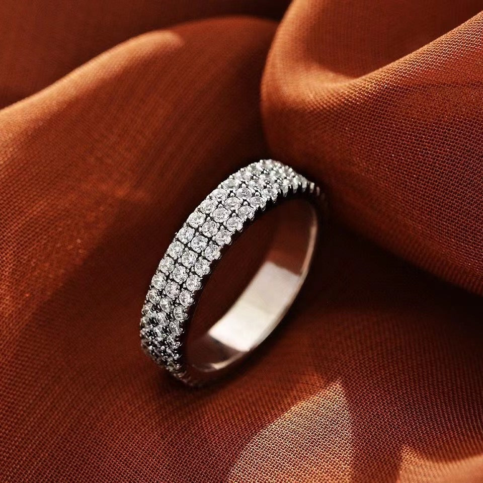 Luxury Pave Sona Simulated Diamonds Sapphire Women's Wedding Band In White Gold