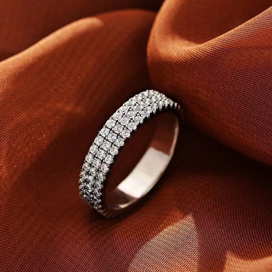 Luxury Pave Sona Simulated Diamonds Sapphire Women's Wedding Band In White Gold