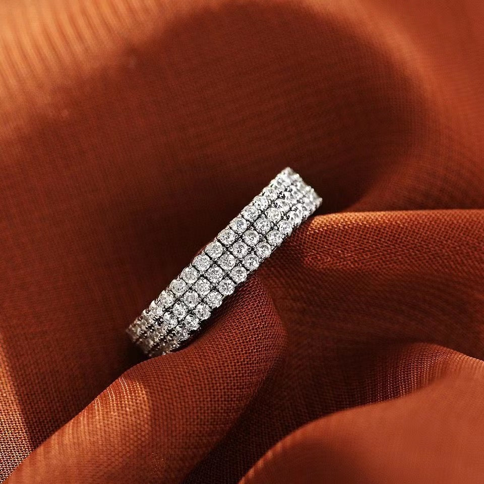 Luxury Pave Sona Simulated Diamonds Sapphire Women's Wedding Band In White Gold