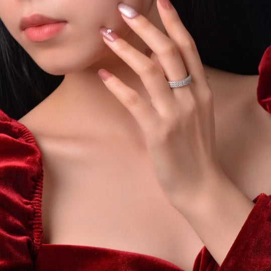 Luxury Pave Sona Simulated Diamonds Sapphire Women's Wedding Band In White Gold