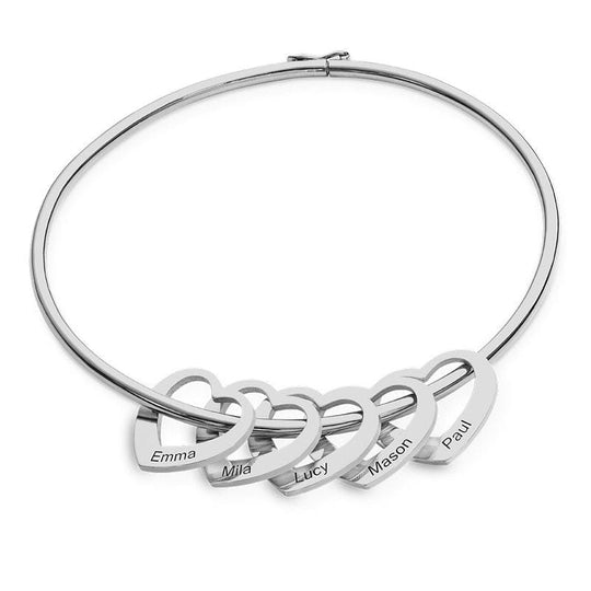 Mother's Day Gift Bangle Bracelet with Personalized Heart Shape Pendants MelodyNecklace