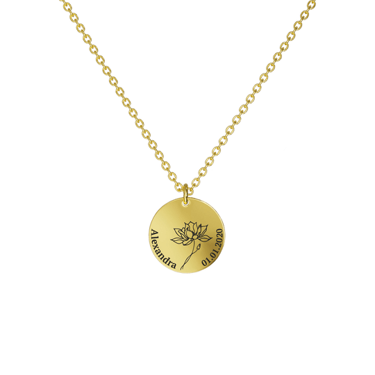 Mother's Day Gift Birth Flower Pendant Necklace 18K Gold Plated / Style 1 - Bold / July Necklace MelodyNecklace