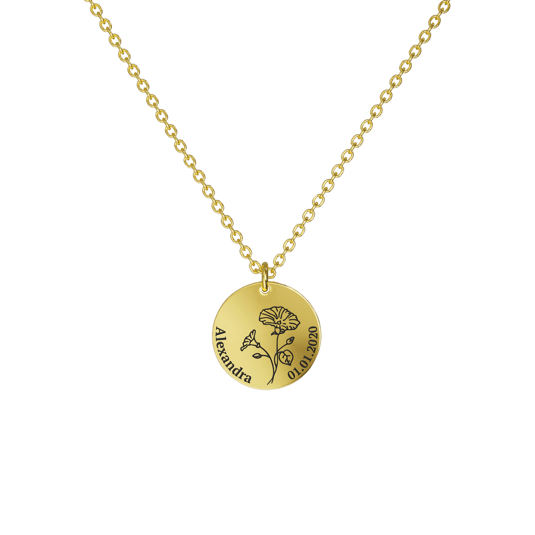 Mother's Day Gift Birth Flower Pendant Necklace 18K Gold Plated / Style 1 - Bold / September Necklace MelodyNecklace