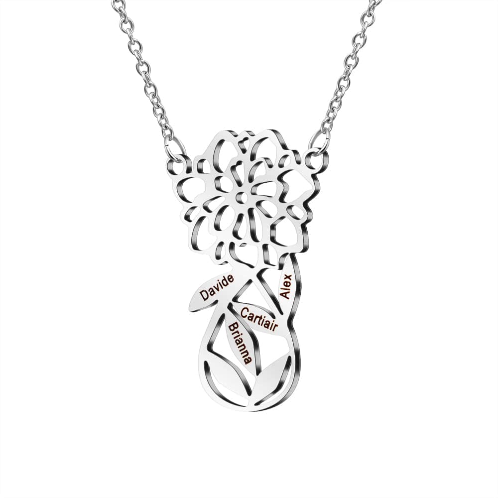 Mother's Day Gift Carnation Custom Name Necklace Titanium steel / Silver Quillingx