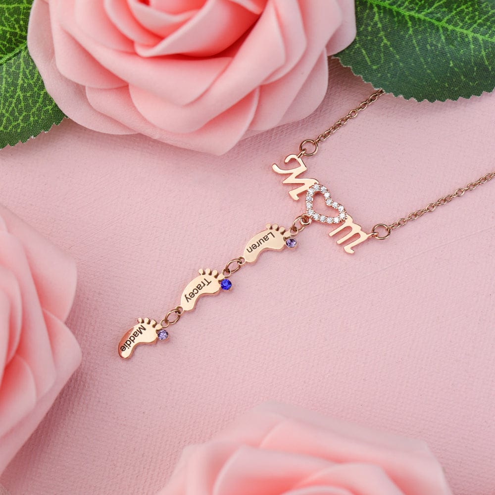 Mother's Day Gift Diamond Mom Necklace With Birthstone Baby Feet Mom Necklace MelodyNecklace