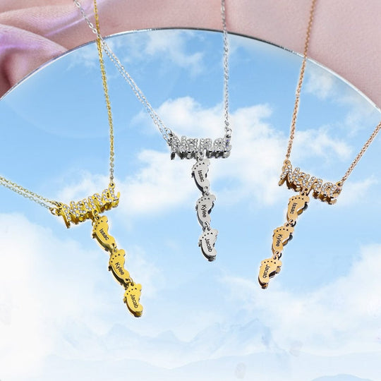 Mother's Day Gift Diamond Nana Necklace With Personalized Feet Mom Necklace MelodyNecklace